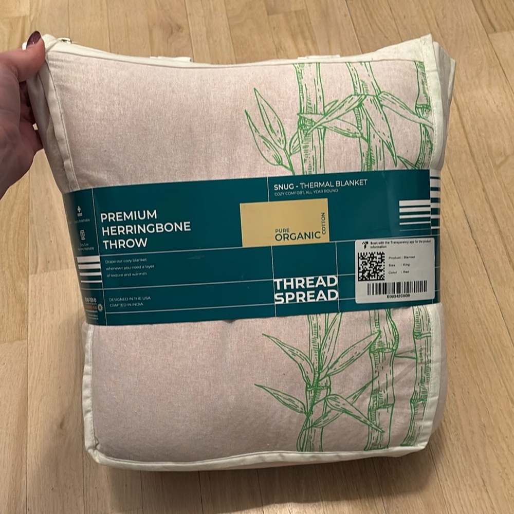 NEW THREAD SPREAD Organic Cotton Herringbone King Size Blanket